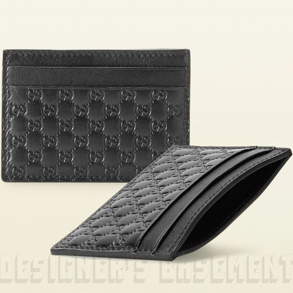 GUCCI black MICRO G MicroGUCCISSIMA embossed Leather Card Case wallet New in Box